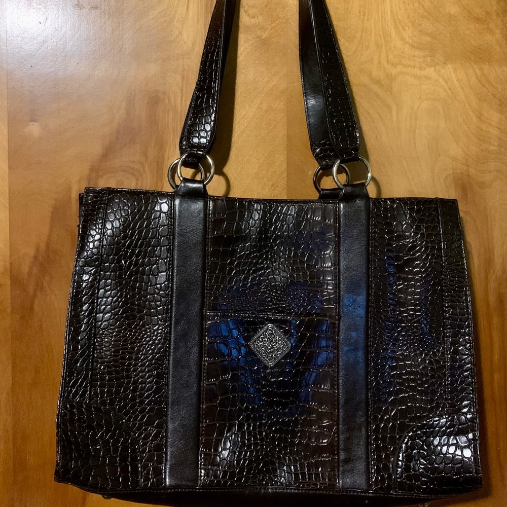 Coldwater Creek Juliana Croco Pebbled Faux Leather Large Tote Purse Bag Brown